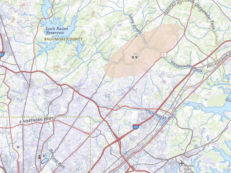 Radar-estimated hail-size map of the storm over Parkville, MD