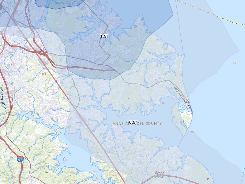 NEXRAD radar-signature map of the hail storm over Pasadena, MD on Jul 28, 2026