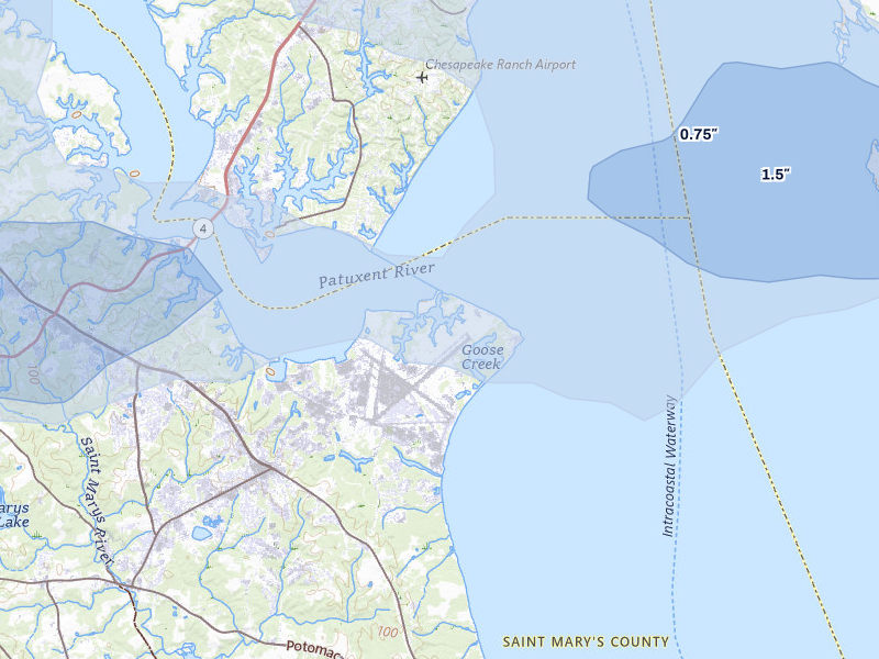 NEXRAD radar-signature map of the hail storm over Patuxent River, MD on Apr 1, 2026