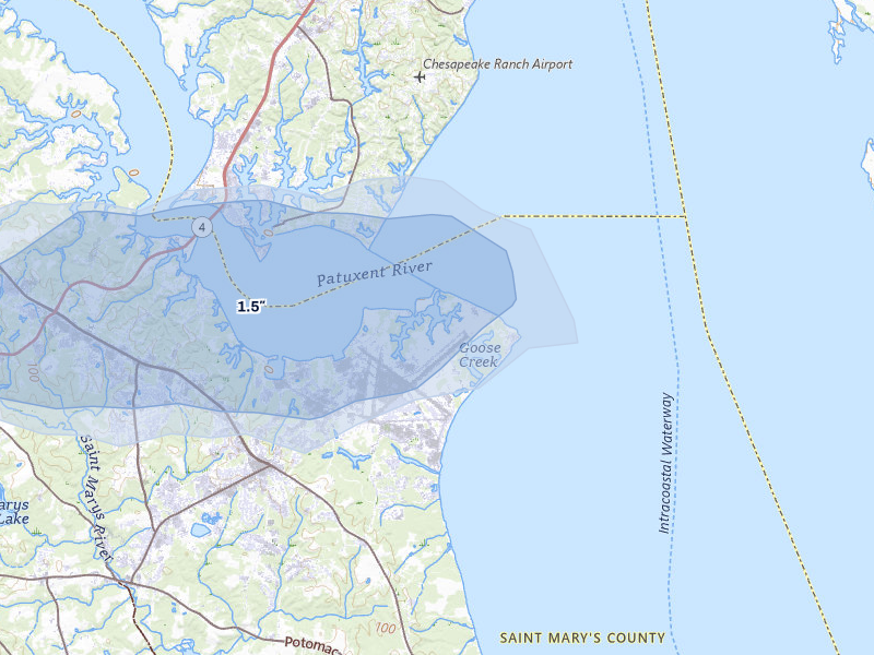 NEXRAD radar-signature map of the hail storm over Patuxent River, MD on Jul 22, 2026