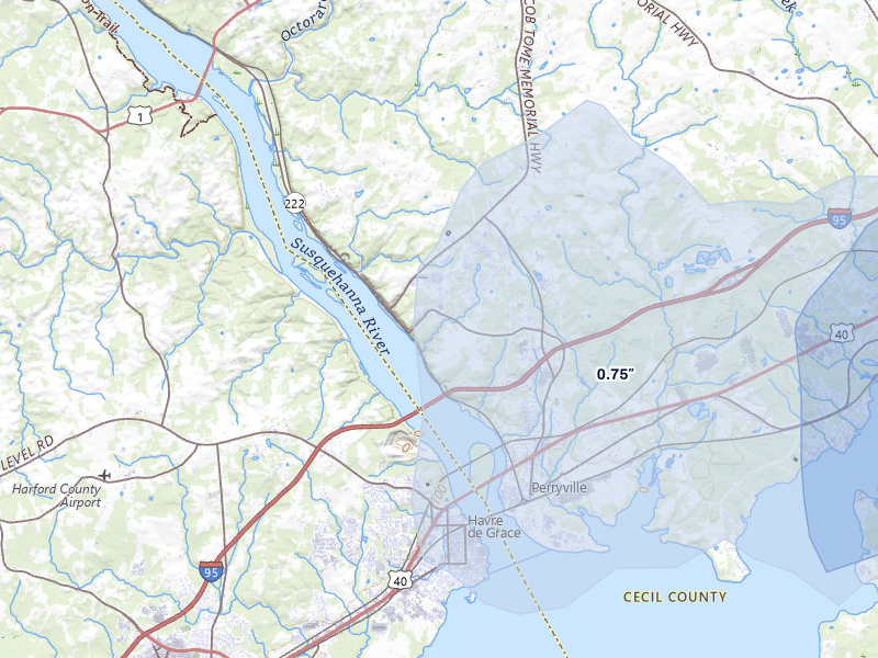 NEXRAD radar-signature map of the hail over Port Deposit, MD
