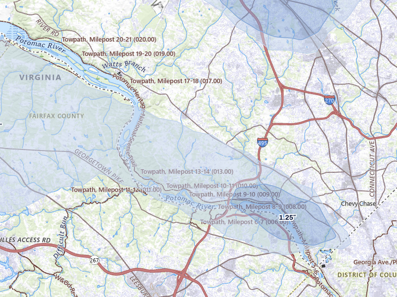 NEXRAD radar-signature map of the hail storm over Potomac, MD on Jul 28, 2026