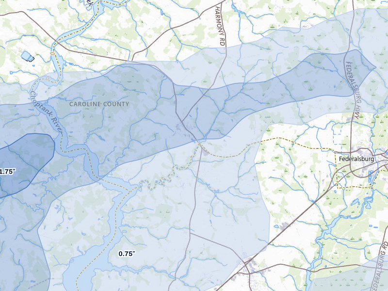 NEXRAD radar-signature map of the hail over Preston, MD