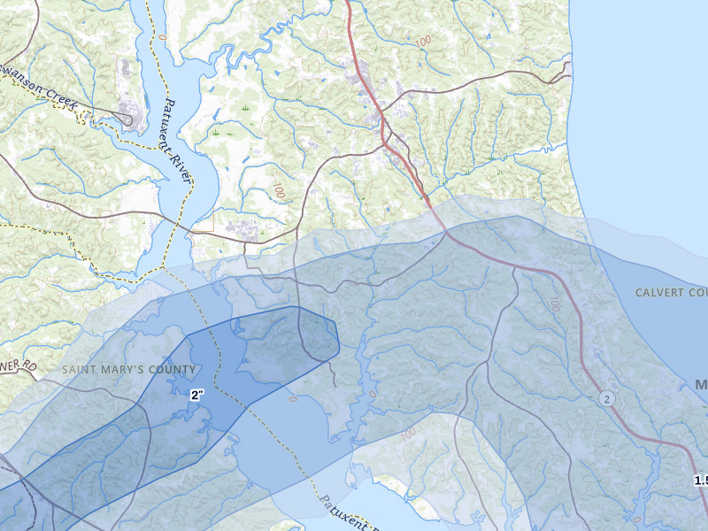 NEXRAD radar-signature map of the hail over Prince Frederick, MD