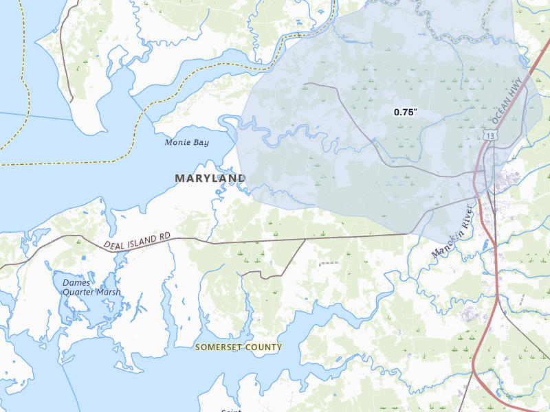 NEXRAD radar-signature map of the hail storm over Princess Anne, MD on Apr 1, 2026