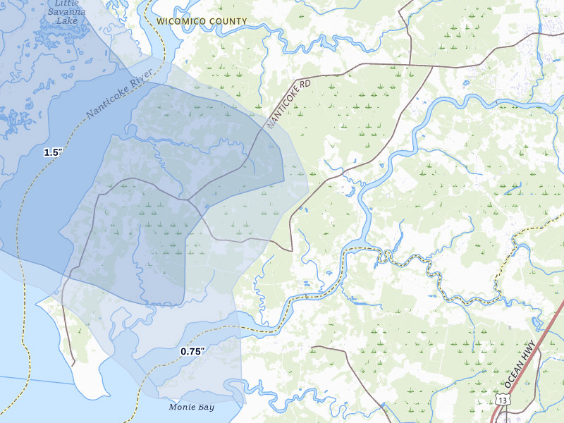 NEXRAD radar-signature map of the hail storm over Quantico, MD on Jul 9, 2026