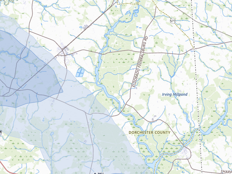 NEXRAD radar-signature map of the hail storm over Rhodesdale, MD on Jul 6, 2026