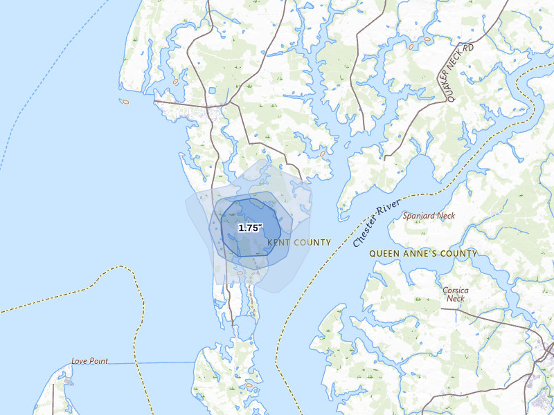 NEXRAD radar-signature map of the hail storm over Rock Hall, MD on Jul 3, 2026