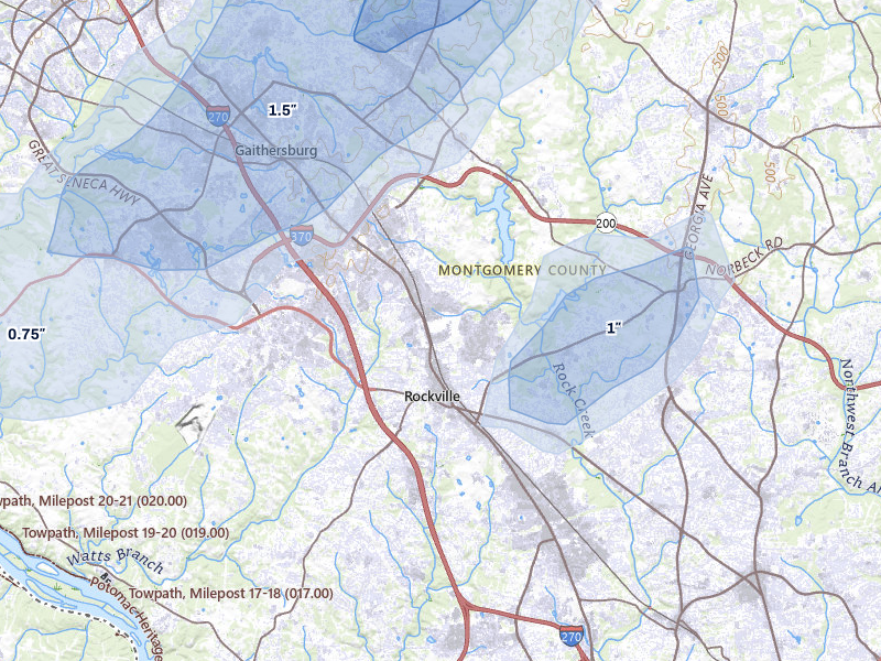 NEXRAD radar-signature map of the hail over Rockville, MD