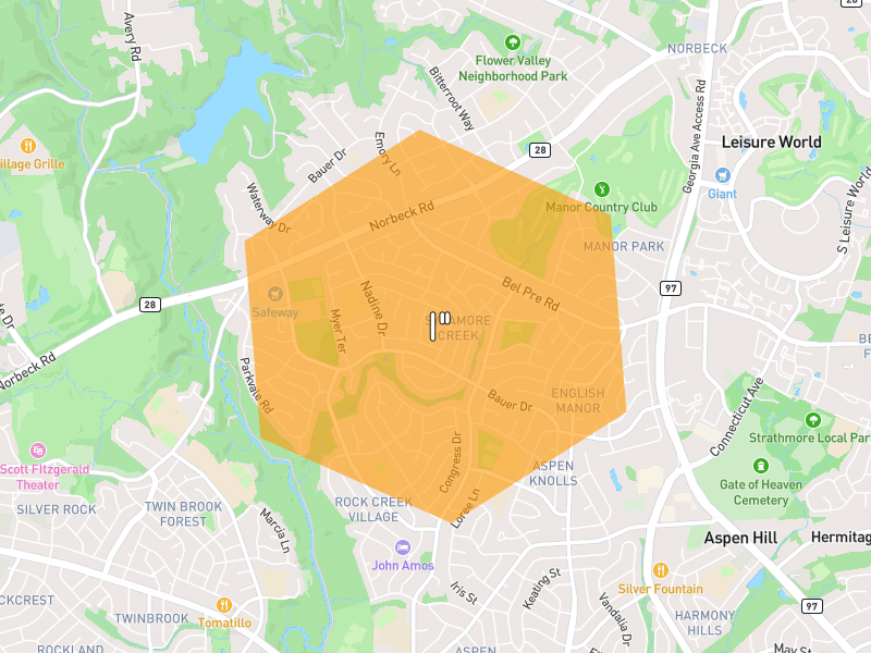 Hail map of Rockville, MD on Jul 4, 2026, hail up to 1"