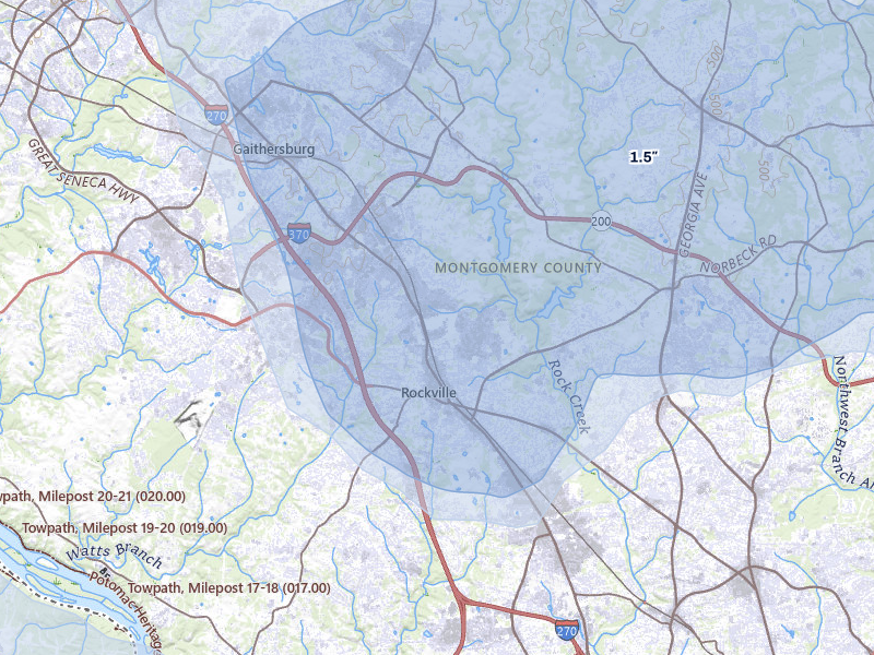 NEXRAD radar-signature map of the hail storm over Rockville, MD on Jul 28, 2026
