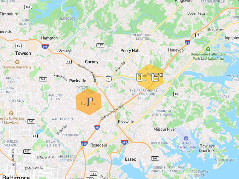 Hail map of Rosedale, MD on Jul 4, 2026, hail up to 1"