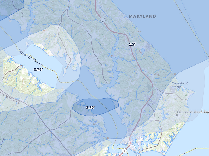 NEXRAD radar-signature map of the hail over Saint Leonard, MD