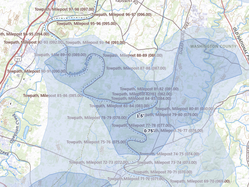 NEXRAD radar-signature map of the hail over Sharpsburg, MD