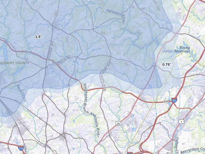 NEXRAD radar-signature map of the hail storm over Silver Spring, MD on Jul 28, 2026