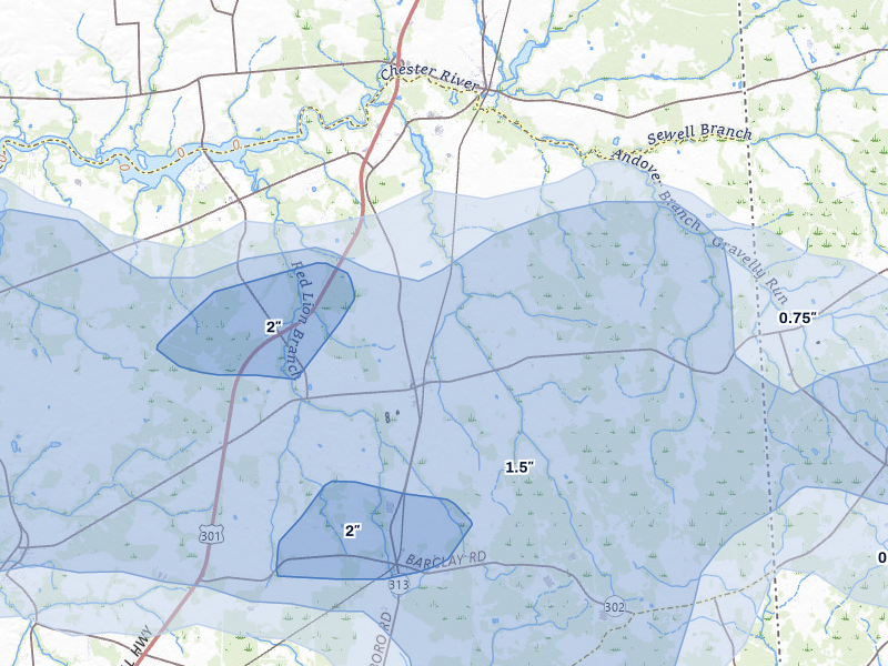 NEXRAD radar-signature map of the hail over Sudlersville, MD