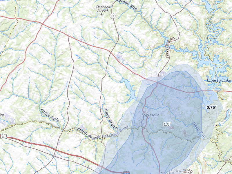 NEXRAD radar-signature map of the hail over Sykesville, MD