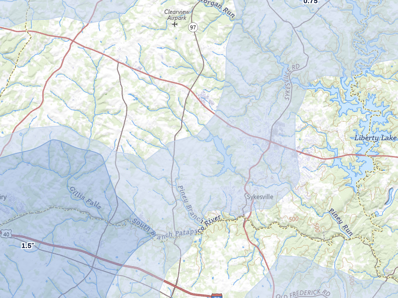 NEXRAD radar-signature map of the hail storm over Sykesville, MD on Jul 28, 2026