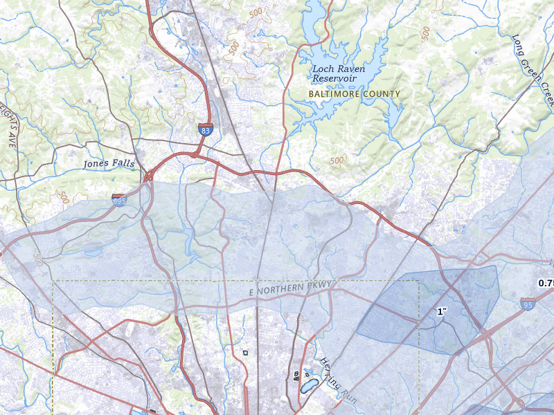 NEXRAD radar-signature map of the hail over Towson, MD
