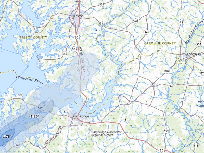 NEXRAD radar-signature map of the hail storm over Trappe, MD on Jul 5, 2026