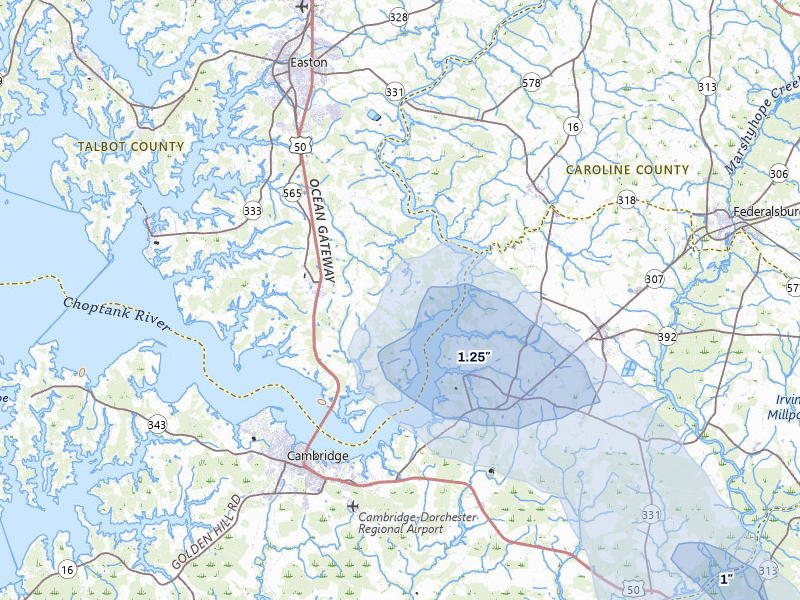 NEXRAD radar-signature map of the hail storm over Trappe, MD on Jul 6, 2026