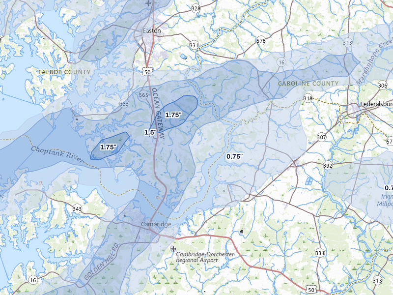 NEXRAD radar-signature map of the hail storm over Trappe, MD on Jul 28, 2026