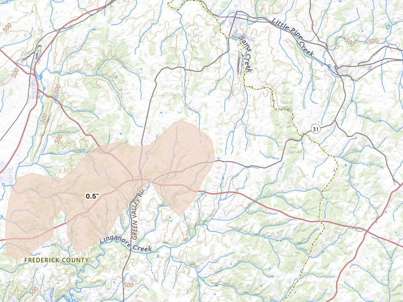 Radar-estimated hail-size map of the storm over Union Bridge, MD