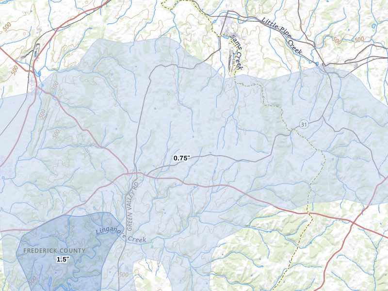 NEXRAD radar-signature map of the hail over Union Bridge, MD