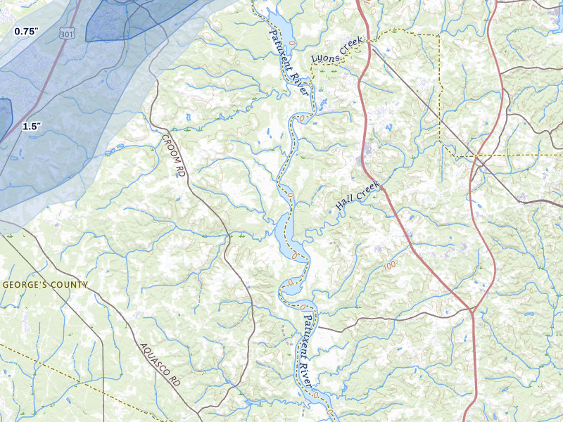 NEXRAD radar-signature map of the hail over Upper Marlboro, MD