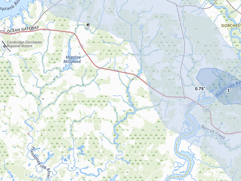 NEXRAD radar-signature map of the hail storm over Vienna, MD on Jul 6, 2026