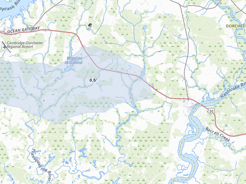 NEXRAD radar-signature map of the hail over Vienna, MD