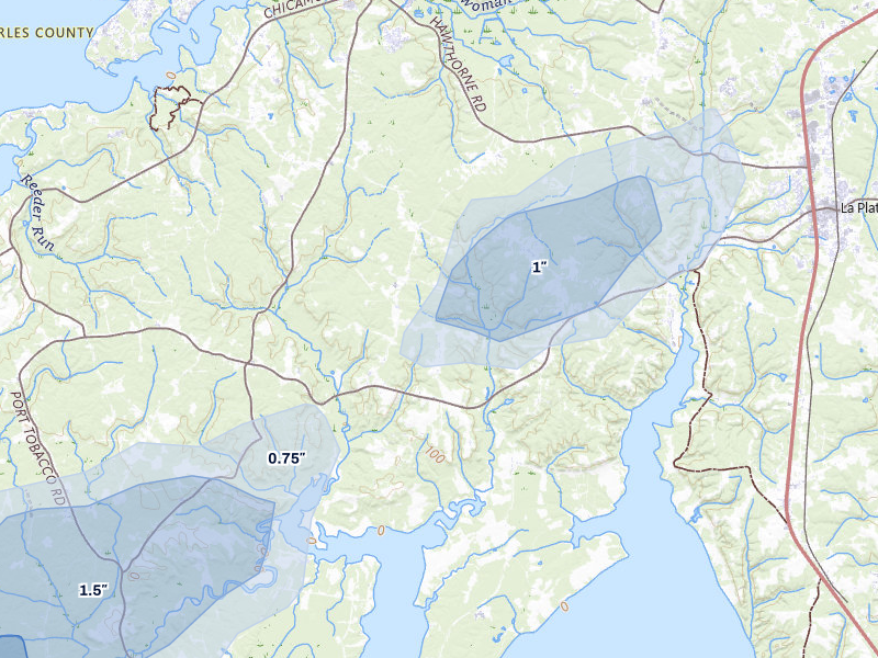 NEXRAD radar-signature map of the hail over Welcome, MD
