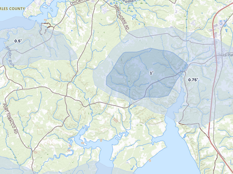NEXRAD radar-signature map of the hail storm over Welcome, MD on Jul 9, 2026