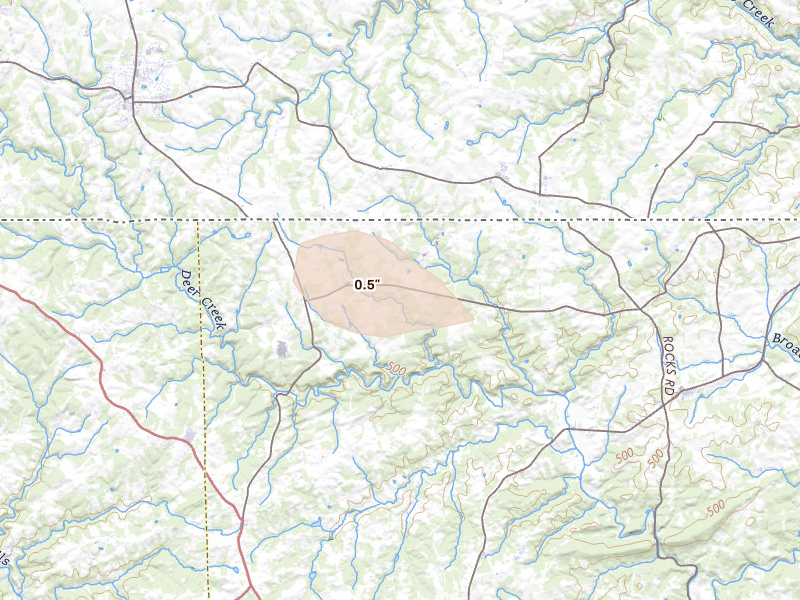 Radar-estimated hail-size map of the storm over White Hall, MD on Aug 10, 2026