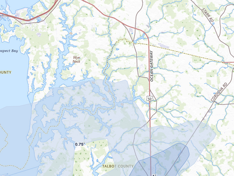 NEXRAD radar-signature map of the hail storm over Wye Mills, MD on Jul 28, 2026