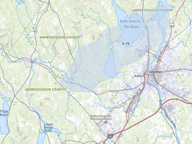 NEXRAD radar-signature map of the hail over Auburn, ME