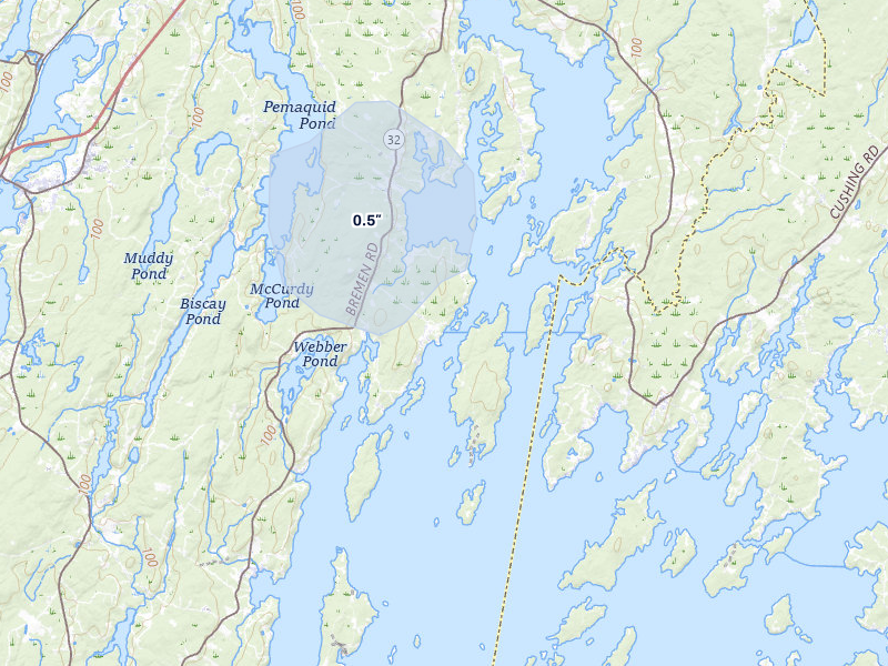 NEXRAD radar-signature map of the hail over Bremen, ME