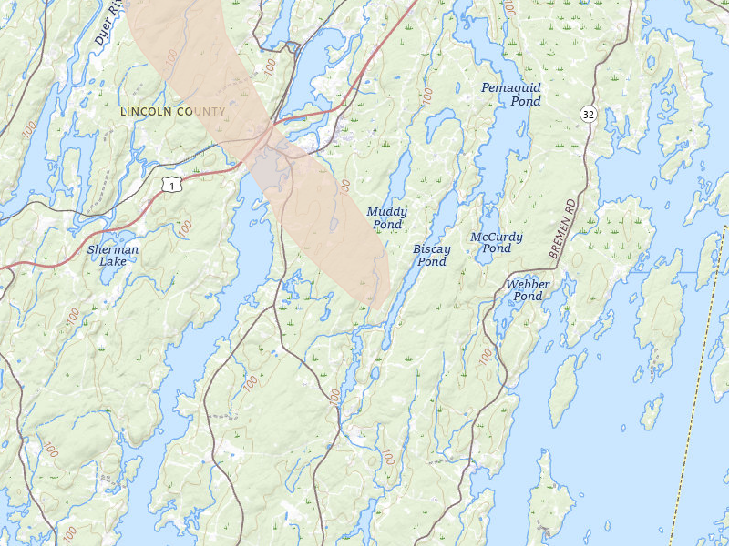 Radar-estimated hail-size map of the storm over Bristol, ME on Jun 28, 2026