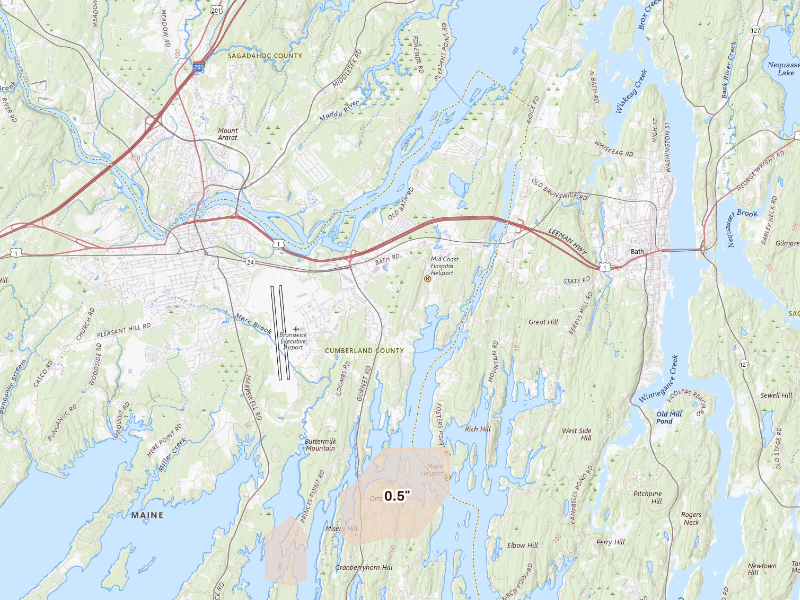 Radar-estimated hail-size map of the storm over Brunswick, ME