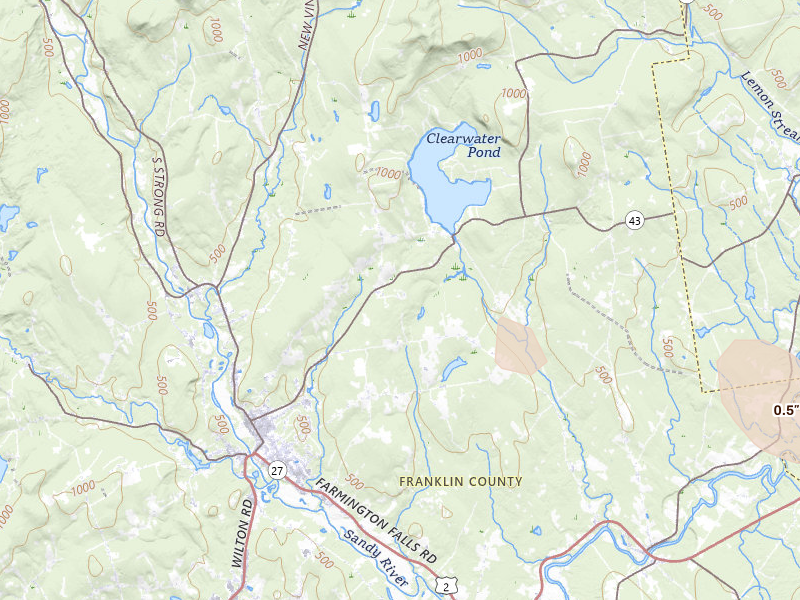 Radar-estimated hail-size map of the storm over Farmington, ME on Jun 12, 2026