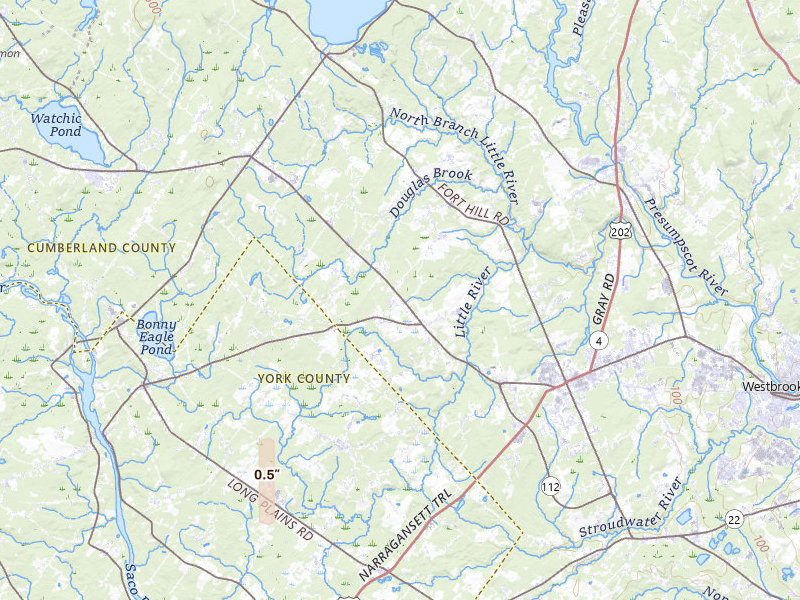Radar-estimated hail-size map of the storm over Gorham, ME on May 12, 2026