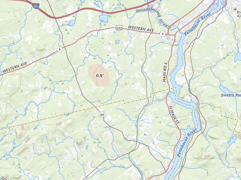 Radar-estimated hail-size map of the storm over Hampden, ME