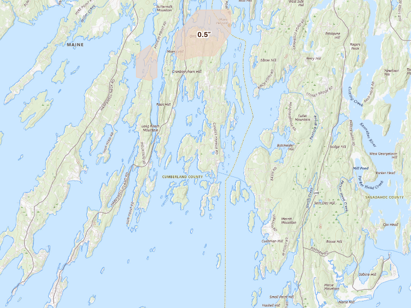 Radar-estimated hail-size map of the storm over Harpswell, ME