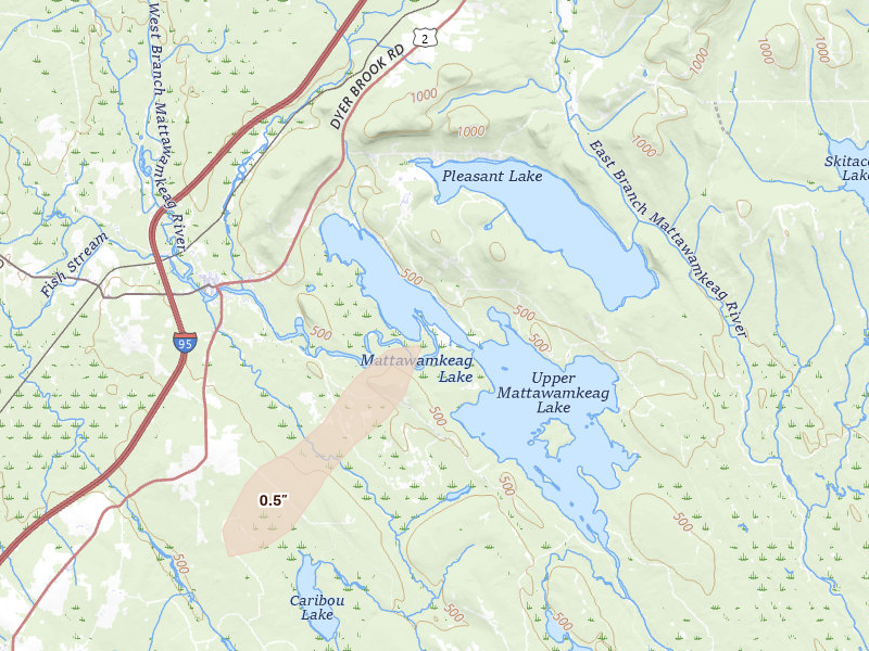 Radar-estimated hail-size map of the storm over Island Falls, ME