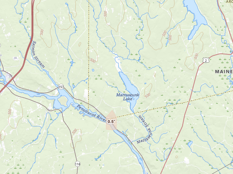 Radar-estimated hail-size map of the storm over Mattawamkeag, ME