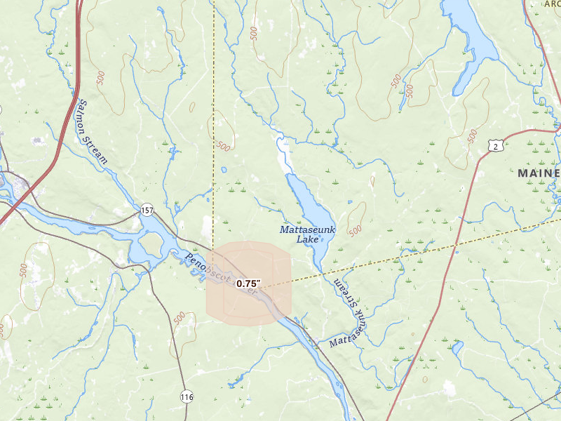 Radar-estimated hail-size map of the storm over Mattawamkeag, ME