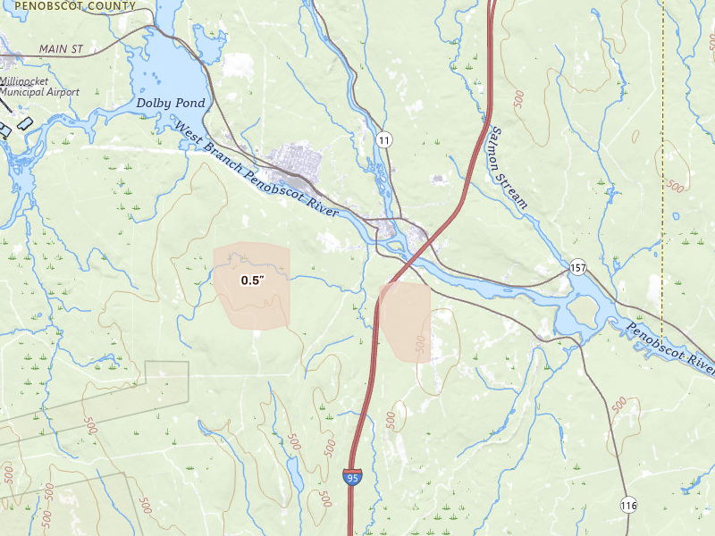 Radar-estimated hail-size map of the storm over Medway, ME