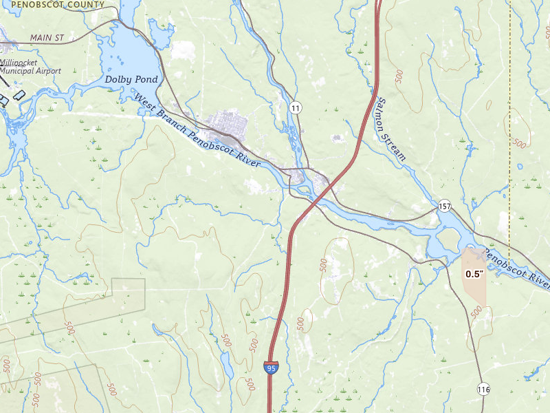 Radar-estimated hail-size map of the storm over Medway, ME on Mar 16, 2026