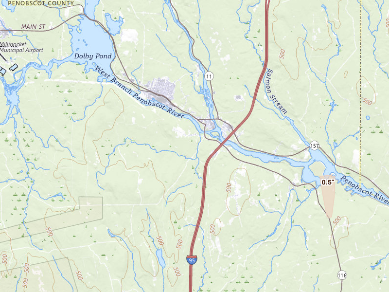 Radar-estimated hail-size map of the storm over Medway, ME on Jun 12, 2026