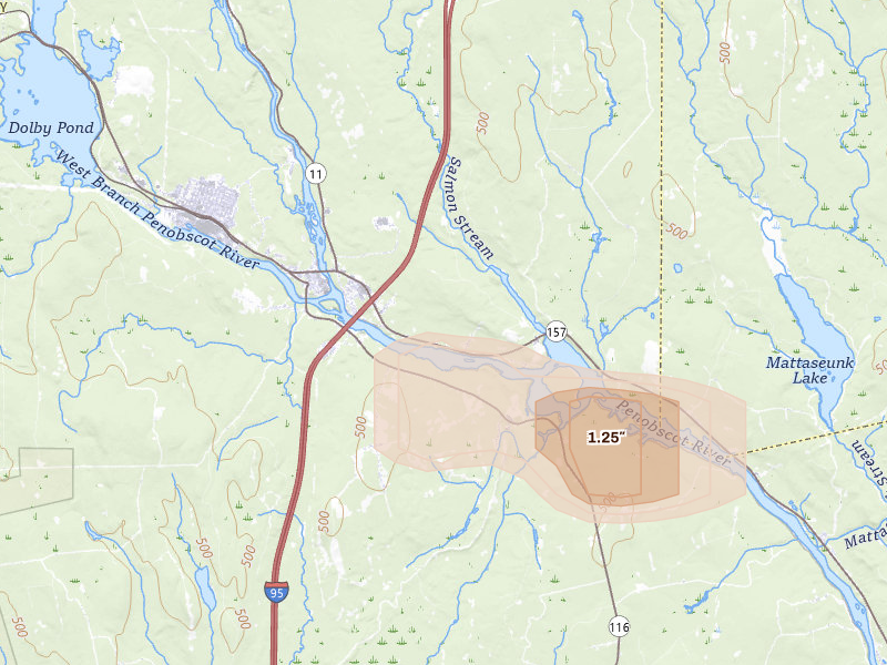 Radar-estimated hail-size map of the storm over Medway, ME